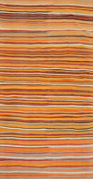 Multicolored Streaked Kilim Runner Rug 4x9 in Shades of Sunset