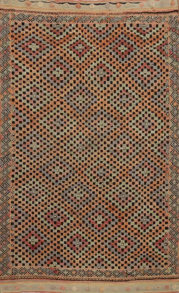 Geometric Wool Kilim Area Rug 7x10 with a Timeless Appeal