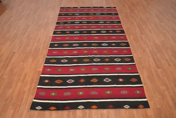 Eye-Catching Red and Black Striped Kilim Area Rug 6x10