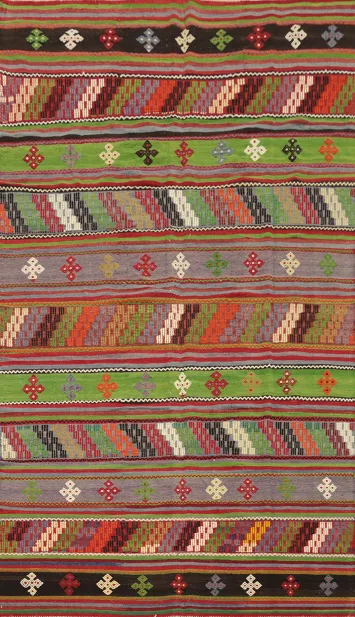 Ethnic-Inspired Kilim Area Rug 6x10 with Rich Colorful Stripes