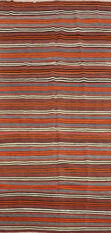 Vegetable Dye Kilim Striped Wool Area Rug 5x11