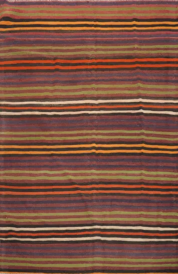 Vegetable Dye Kilim Striped Wool Area Rug 5x7