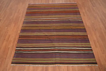 Vegetable Dye Kilim Striped Wool Area Rug 5x7