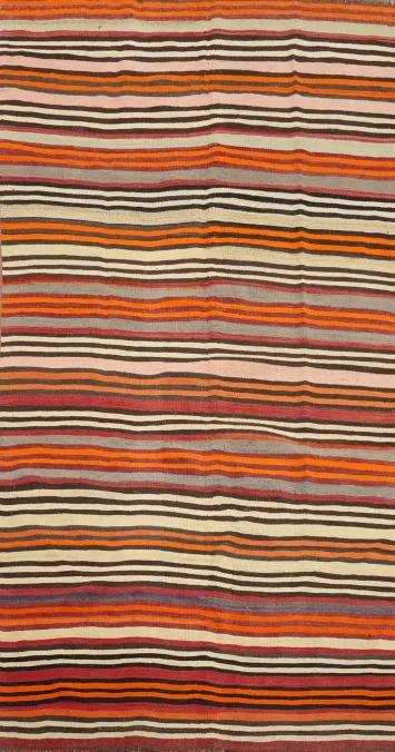 Vegetable Dye Kilim Striped Wool Area Rug 5x9