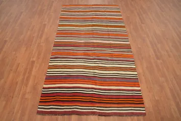 Vegetable Dye Kilim Striped Wool Area Rug 5x9