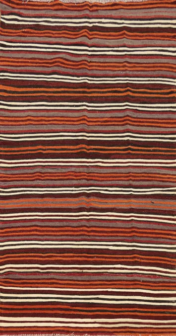 Vegetable Dye Kilim Striped Wool Area Rug 5x9