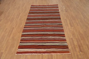 Vegetable Dye Kilim Striped Wool Area Rug 5x9