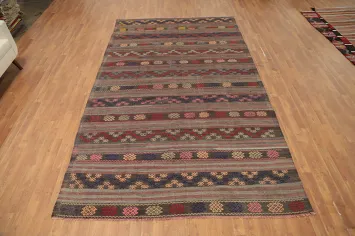Vegetable Dye Kilim Geometric Area Rug 7x11