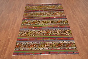 Vegetable Dye Kilim Geometric Wool Area Rug 5x8