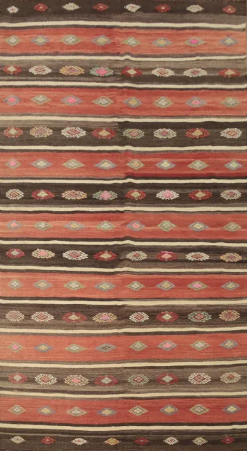 Elegant Artisan Kilim Area Rug 6x10 with Rich Color Stripes