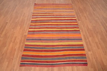 Vibrant Striped Kilim Area Rug 5x8 with Rustic Earth Tones