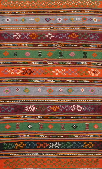 Multicolor Striped Kilim Area Rug 5x9 with Tribal Patterns