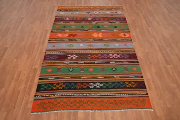 Multicolor Striped Kilim Area Rug 5x9 with Tribal Patterns