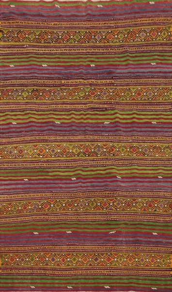 Vegetable Dye Kilim Striped Wool Area Rug 6x9