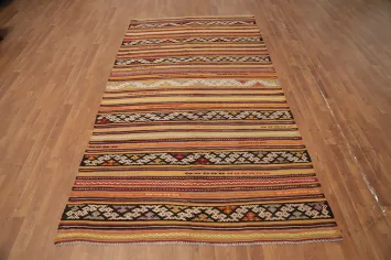 Exotic Kilim Area Rug 5x9 with Ethnic Geometric Designs and Textures