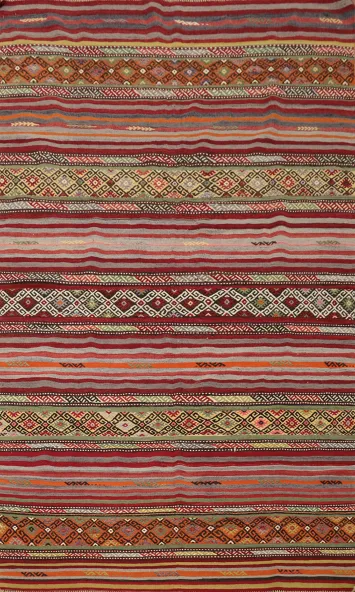 Tribal Stripe Kilim Area Rug 5x8 with Geometric Patterns