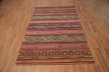 Tribal Stripe Kilim Area Rug 5x8 with Geometric Patterns