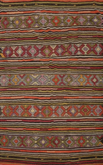 Artisan Kilim Area Rug 6x8 with Dynamic Geometric & Stripe Patterns