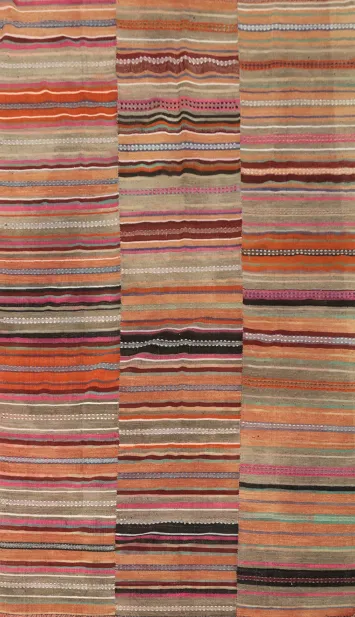 Handwoven Kilim Rug 5x7 with Striking Stripes and Bold Colors