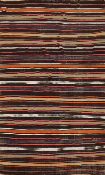 Elegant Striped Kilim Area Rug 5x8 with Earth Tones