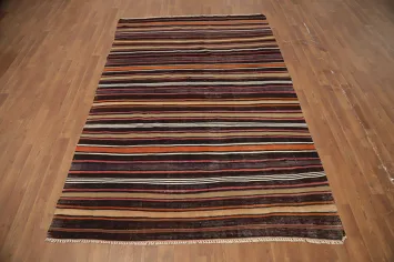 Elegant Striped Kilim Area Rug 5x8 with Earth Tones