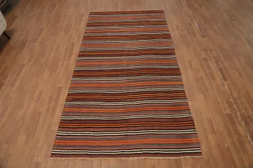 Sophisticated Stripes: Versatile Kilim Area Rug 5x10