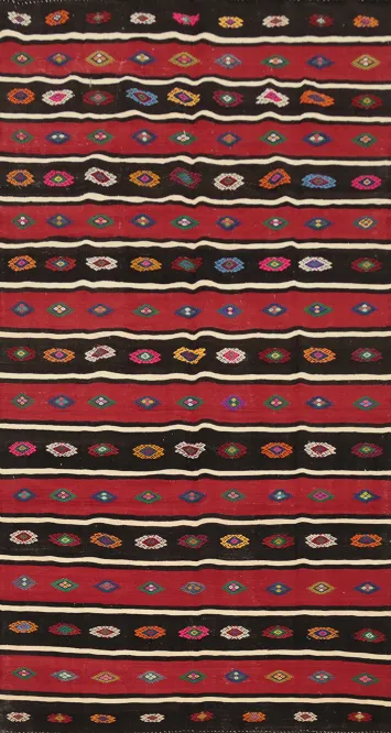 Bold Red and Black Striped Kilim Area Rug 6x11