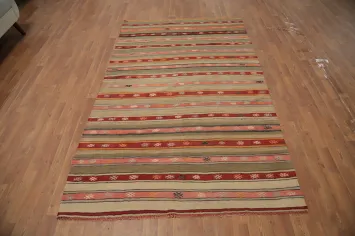 Handwoven Kilim Area Rug 5x8 Featuring Warm Earthy Stripes