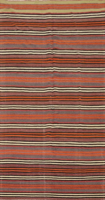 Handwoven Striped Kilim Area Rug 5x11 in Vibrant Tones