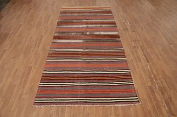 Handwoven Striped Kilim Area Rug 5x11 in Vibrant Tones