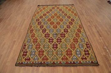 Vegetable Dye Kilim Geometric Wool Area Rug 5x9