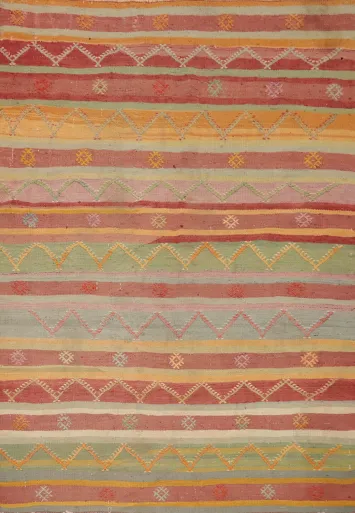 Vegetable Dye Kilim Striped Wool Rug 5x6