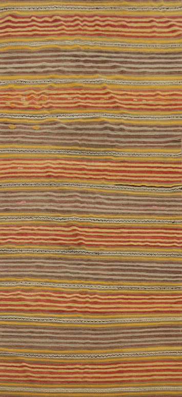 Bold Striped Kilim Runner Rug 4x10 with Warm Colors Palette