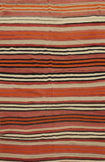 Vibrant Autumn Stripes in A Cozy Handmade Kilim Rug 5x6