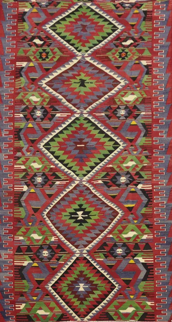 Vegetable Dye Kilim Geometric Wool Area Rug 6x10