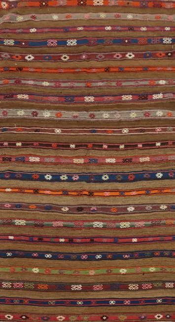 Rustic Striped Handwoven Kilim Area Rug 5x8