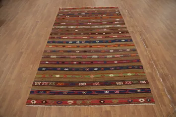 Rustic Striped Handwoven Kilim Area Rug 5x8