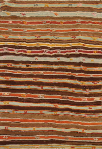 Elegant Woven Kilim Rug 5x7 with Warm Multicolor Stripe Design