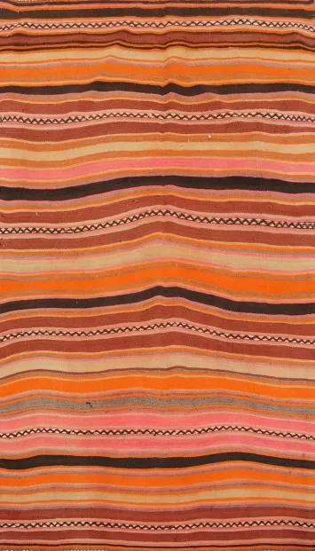 Earthy Hues: Artisan-Crafted Kilim Rug 5x7 with Rich Orange Stripes