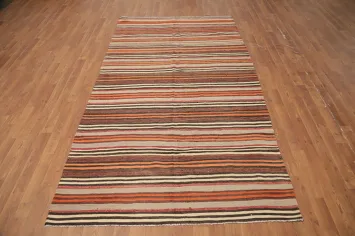Warm Toned Striped Kilim Area Rug 5x9 Perfect for Living Room Decor