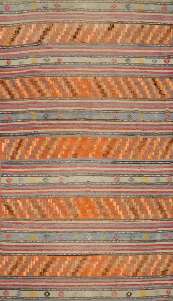 Bohemian Striped Handwoven Wool Kilim Area Rug 6x10