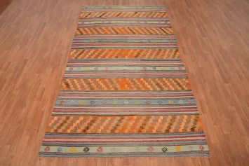 Bohemian Striped Handwoven Wool Kilim Area Rug 6x10