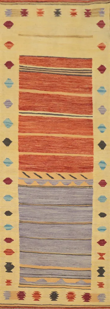 Vegetable Dye Tribal Wool Kilim Handwoven Runner Rug 3x8
