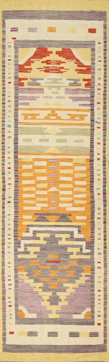Vegetable Dye Wool Kilim Handwoven Runner Rug 3x12