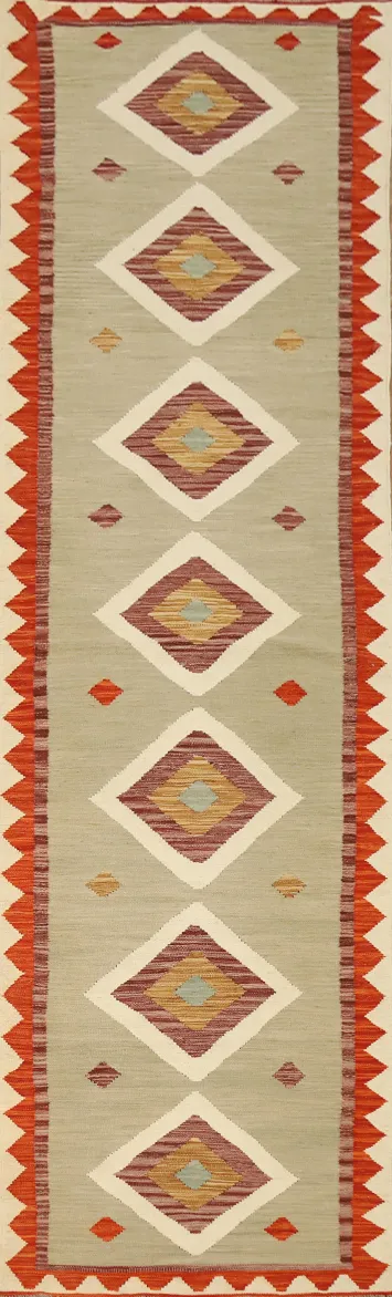 Vegetable Dye Wool Kilim Handwoven Runner Rug 3x12