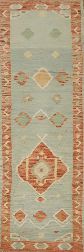 Vegetable Dye Wool Kilim Handwoven Runner Rug 3x10