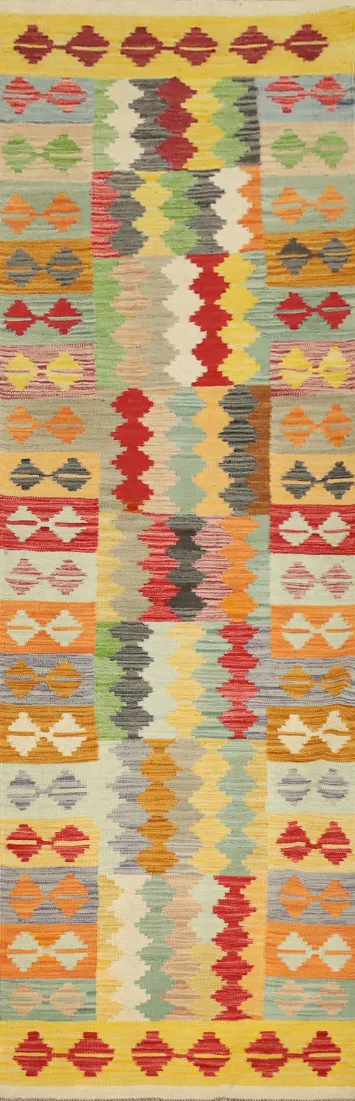 Vegetable Dye Wool Kilim Handwoven Runner Rug 2x10