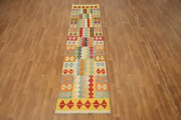 Vegetable Dye Wool Kilim Handwoven Runner Rug 2x10