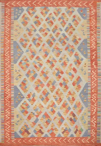 Vegetable Dye Geometric Kilim Handwoven Area Rug 8x10
