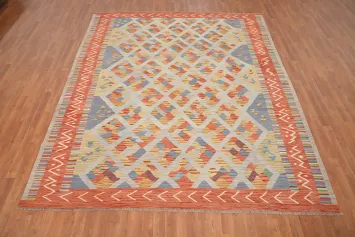 Vegetable Dye Geometric Kilim Handwoven Area Rug 8x10